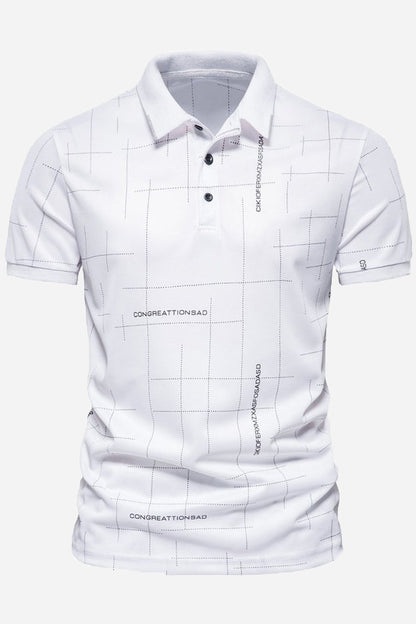 Men's Letter Print Short Sleeve Turndown Collar Polo Shirts