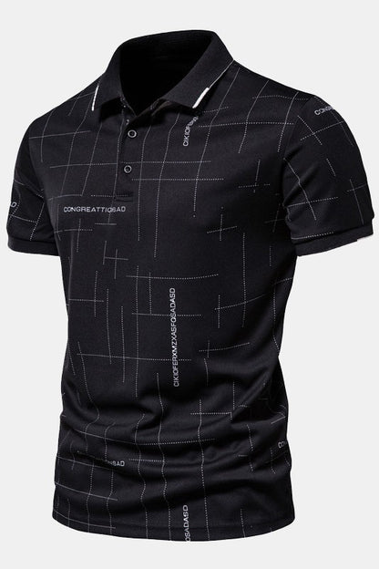 Men's Letter Print Short Sleeve Turndown Collar Polo Shirts