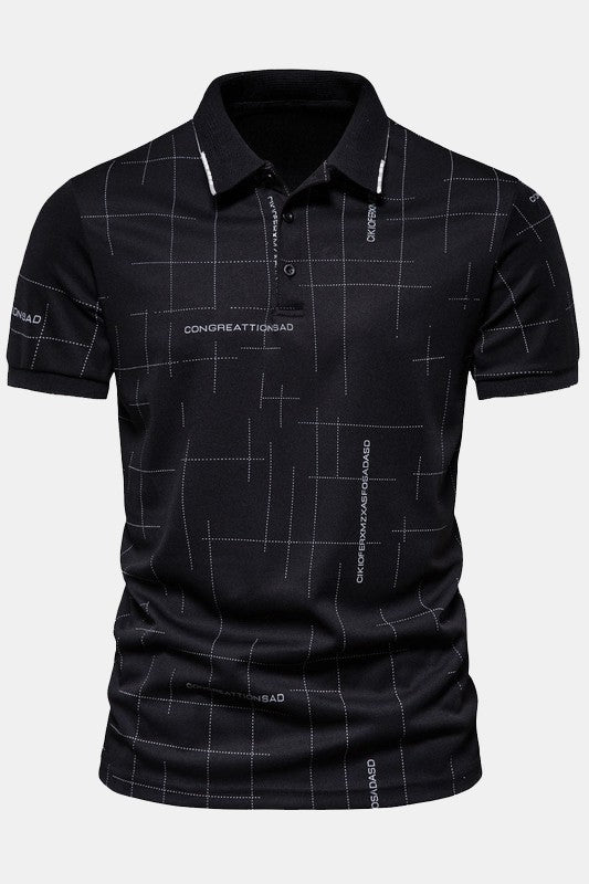 Men's Letter Print Short Sleeve Turndown Collar Polo Shirts