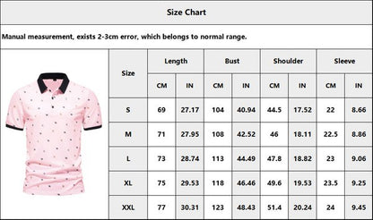 Mens Short Sleeve Printed Color Block Turndown Collar Polo Shirts