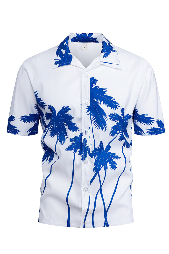 Mens Coconut Tree Print Short Sleeve Hawaiian Shirts