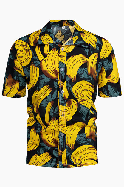 Men's Short Sleeve Banana Print Hawaiian Beach Shirts