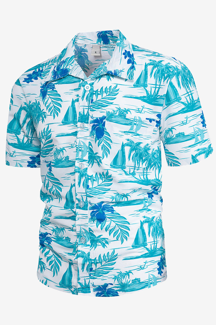 Men's Hawaiian Printed Lapel Beach Button Down Shirts