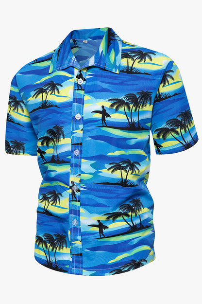 Men's Short Sleeve Hawaiian Lapel Collared Casual Button Down Shirts