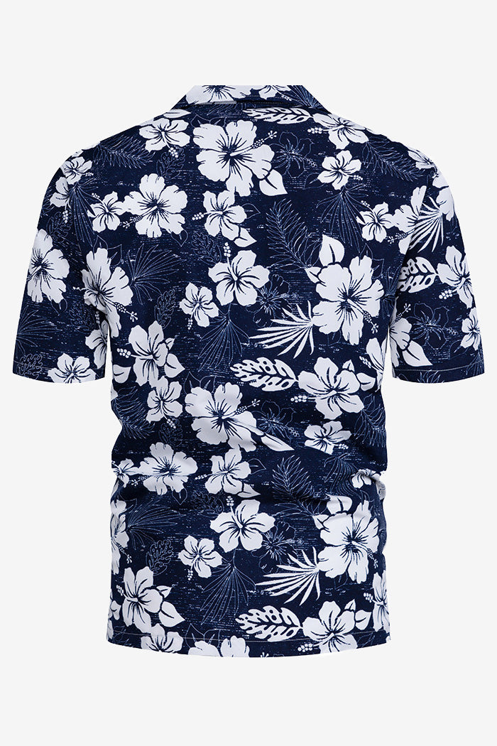 Men's Printed Turndown Collar Casual Loose Short-Sleeved Shirts