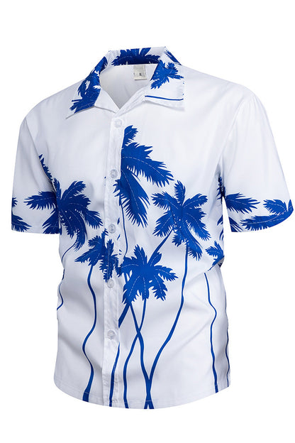 Mens Coconut Tree Print Short Sleeve Hawaiian Shirts