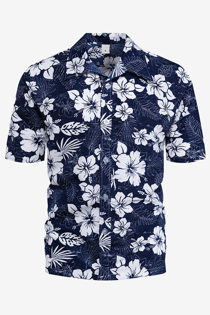 Men's Printed Turndown Collar Casual Loose Short-Sleeved Shirts