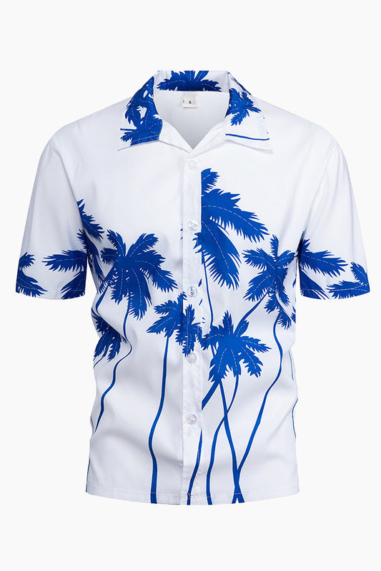 Mens Hawaiian Color Block Print Lapel Short Sleeve Shirts