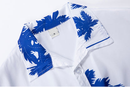 Mens Coconut Tree Print Short Sleeve Hawaiian Shirts