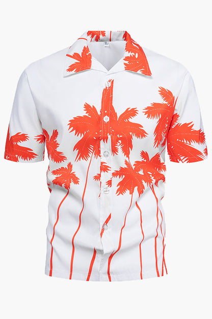 Mens Hawaiian Color Block Print Lapel Short Sleeve Shirts