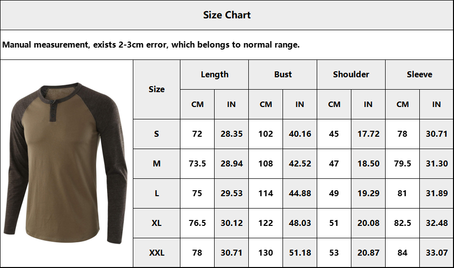 Mens Long Sleeve Color Block Round Neck Henley Shirts