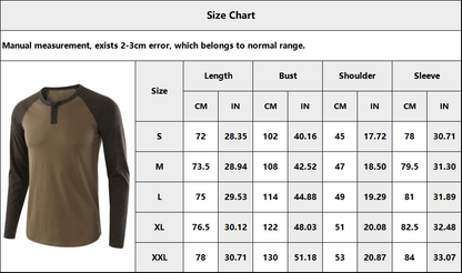 Mens Long Sleeve Color Block Round Neck Henley Shirts