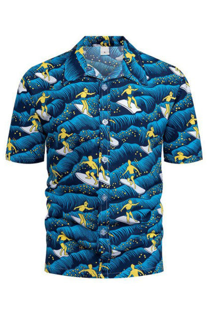 Mens Short Sleeve Surfing Pattern Hawaiian Shirts