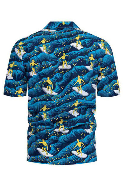 Mens Short Sleeve Surfing Pattern Hawaiian Shirts