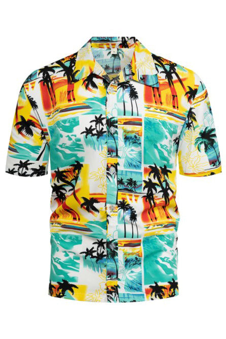 Mens Short Sleeve Sunset Pattern Hawaiian Shirts