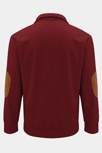 Mens Corduroy Stand Collar Color Block Sweatshirts