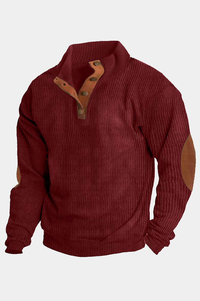 Mens Corduroy Stand Collar Color Block Sweatshirts