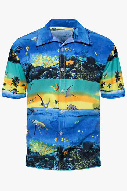 Mens Hawaiian Shirt Printed Beach Short Sleeve Shirts