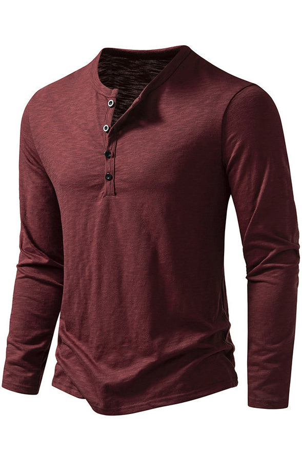 Men's Solid Long Sleeved Button Front T-shirts