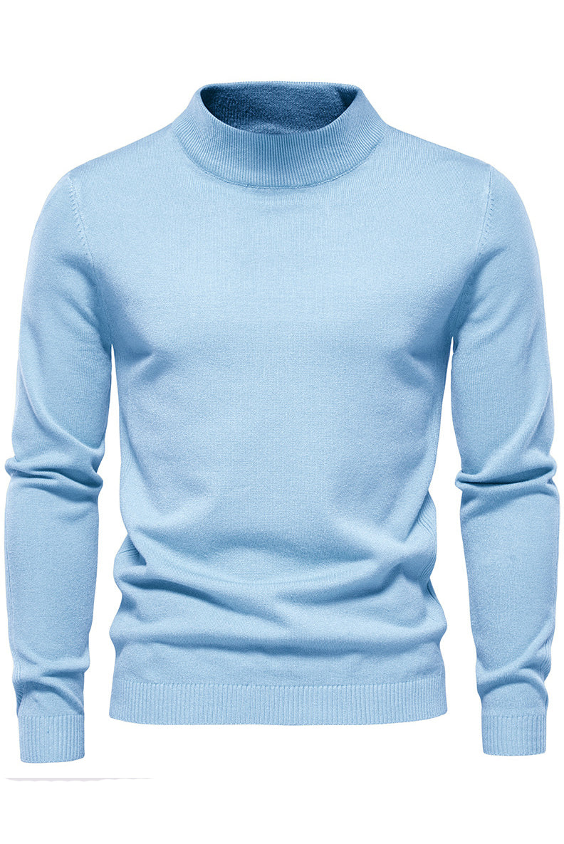 Mens Solid Warm Long Sleeve Mid Collar Knitted Sweaters