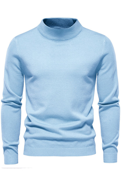 Mens Solid Warm Long Sleeve Mid Collar Knitted Sweaters