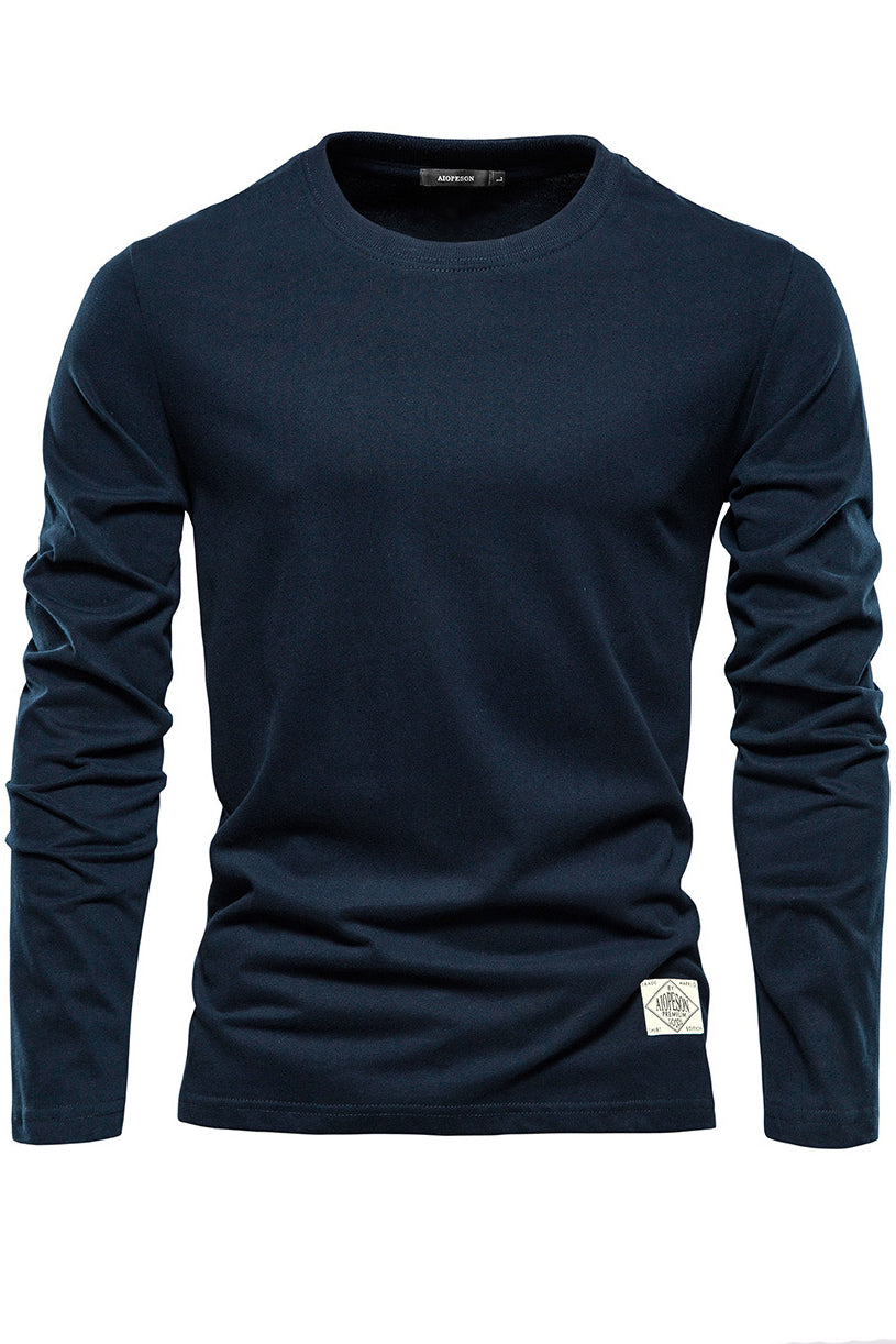 Mens Long Sleeve Solid Crewneck Cotton Bottom Shirts