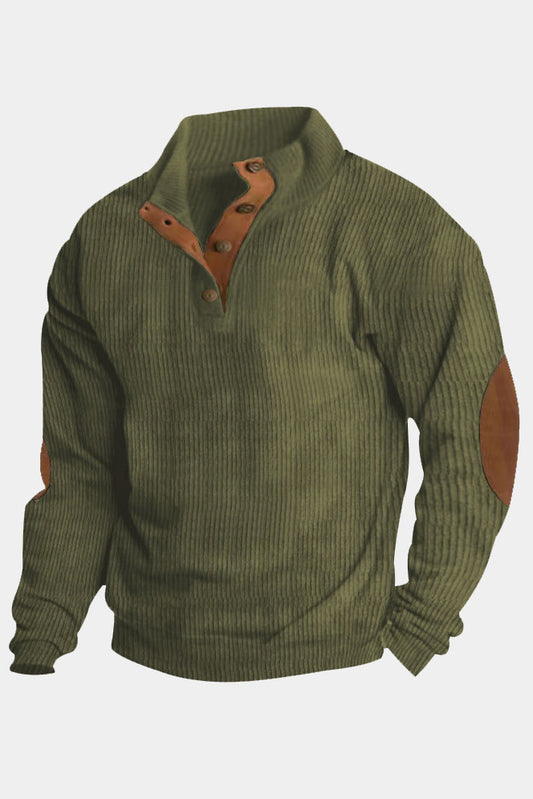 Mens Corduroy Stand Collar Color Block Sweatshirts