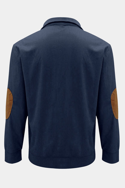 Mens Corduroy Stand Collar Color Block Sweatshirts