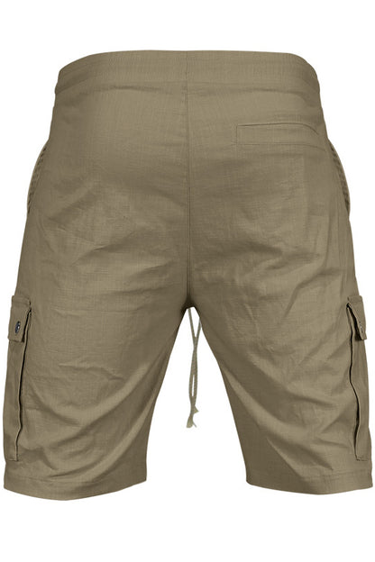 Mens Waist Drawstring Solid Slim Cargo Shorts