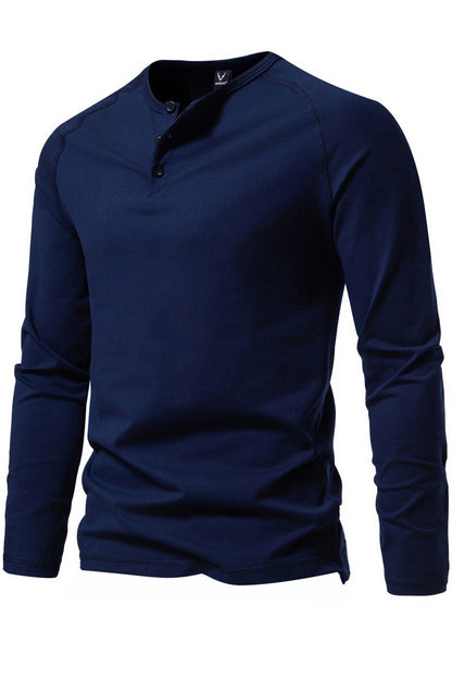 Retro Men's Crewneck Slim Long Sleeve Henley Shirts