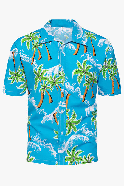 Men's Hawaiian Coconut Tree Print Lapel Short Sleeve Shirts