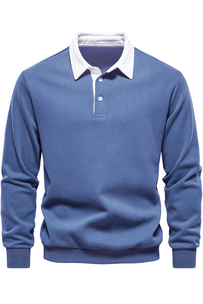 Mens Polo Collared Button Up Long Sleeve Sweatshirts