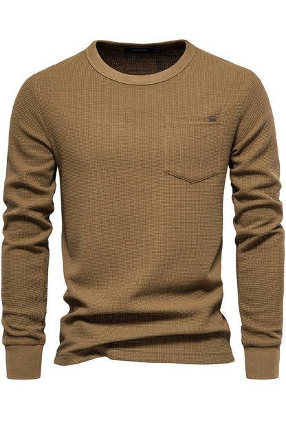 Men's Crewneck Waffle Long Sleeve Classic shirt with Pocket