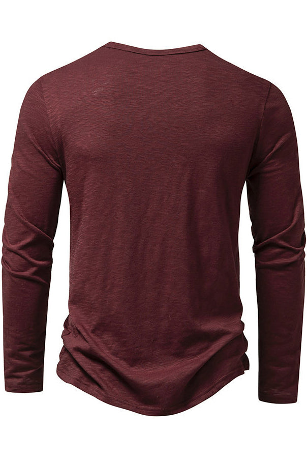 Men's Solid Long Sleeved Button Front T-shirts