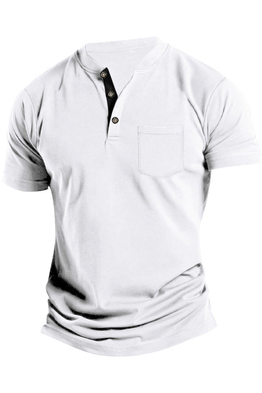 Men's Short Sleeve Button Front Pocket T-Shirts