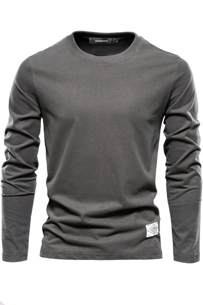 Mens Long Sleeve Solid Crewneck Cotton Bottom Shirts