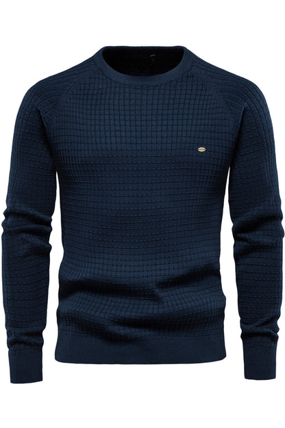 Men's Solid Cotton Base Plaid Pullover Sweaters