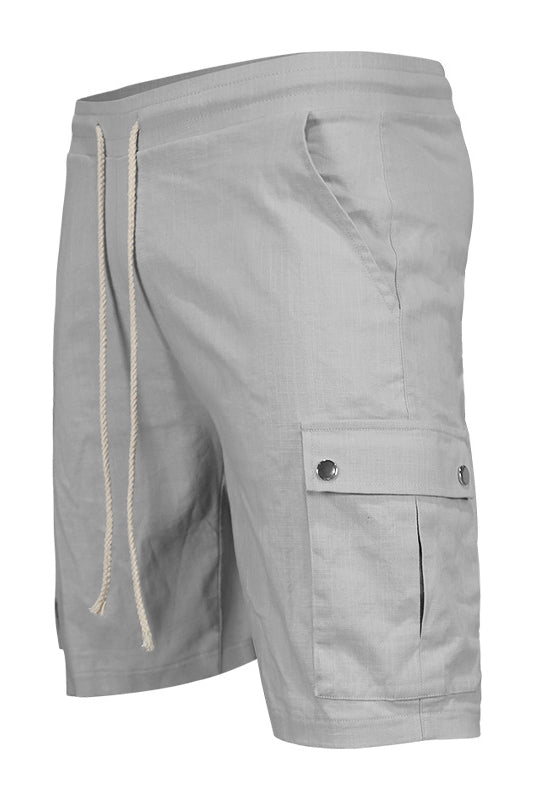 Mens Waist Drawstring Solid Slim Cargo Shorts