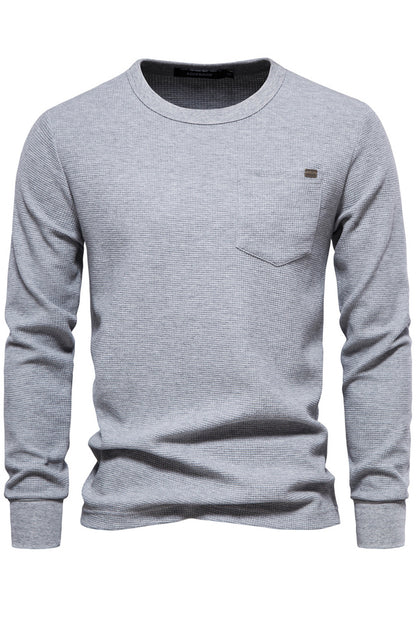 Men's Crewneck Waffle Long Sleeve Classic shirt with Pocket