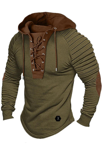 Mens Hooded Long Sleeve Lace Up Vintage Shirts