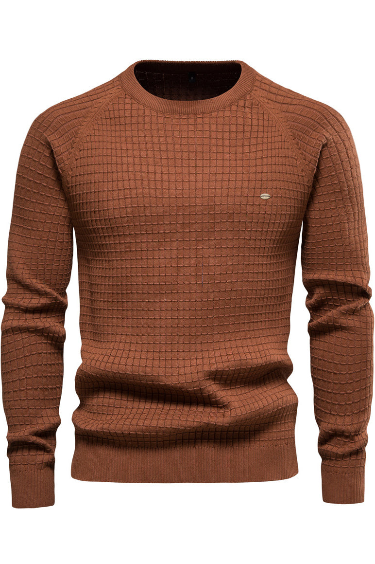 Men's Solid Cotton Base Plaid Pullover Sweaters