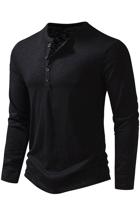 Men's Solid Long Sleeved Button Front T-shirts