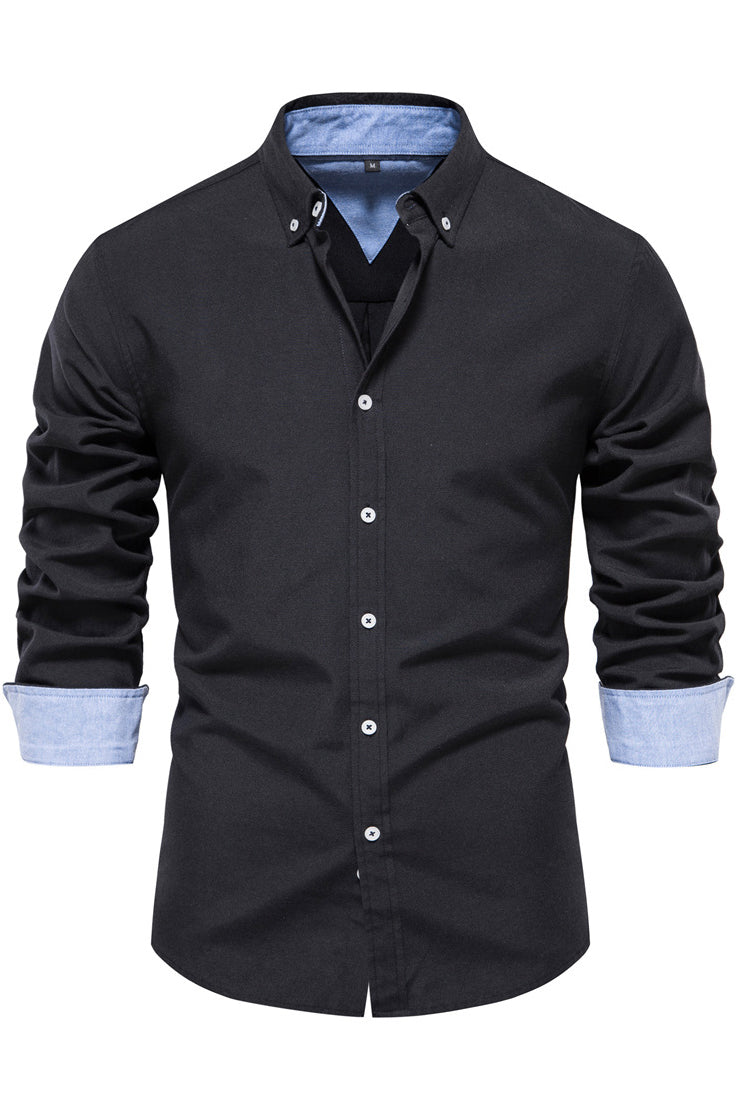 Men's Solid Long Sleeve Lapel Slim Fit Shirts