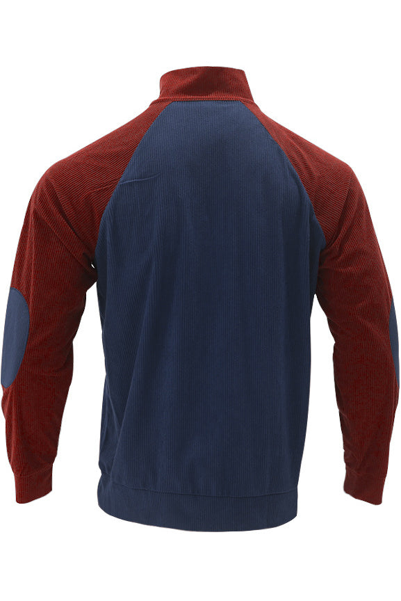 Mens Color Block Corduroy Pullovers Sweatshirts