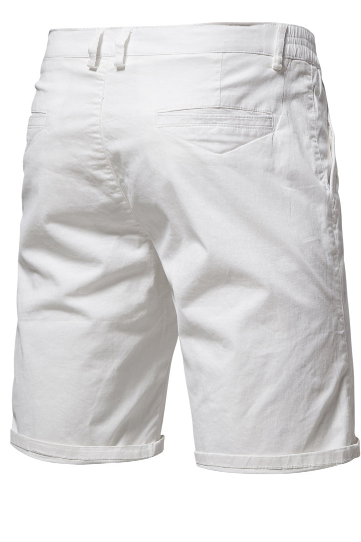 Men's Solid Elastic Waist Slim Fit Cotton Shorts