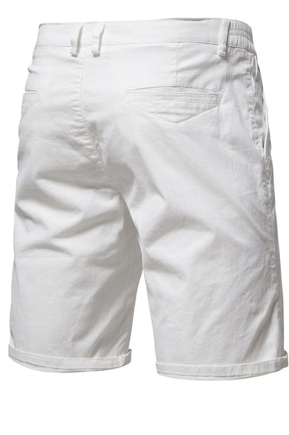 Men's Solid Elastic Waist Slim Fit Cotton Shorts