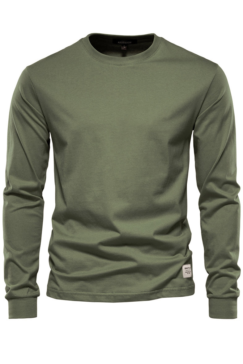 Men's Solid Crewneck Long Sleeve Cotton T-Shirts