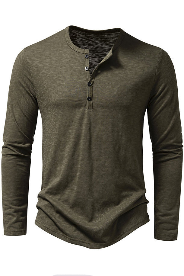 Men's Solid Long Sleeved Button Front T-shirts