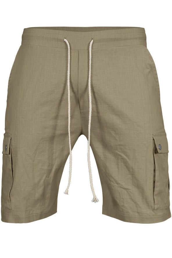 Mens Waist Drawstring Solid Slim Cargo Shorts