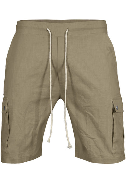 Mens Waist Drawstring Solid Slim Cargo Shorts